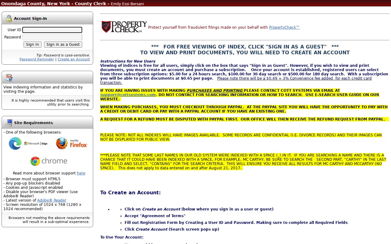 Lysander residents directory Onondaga deed index access screen