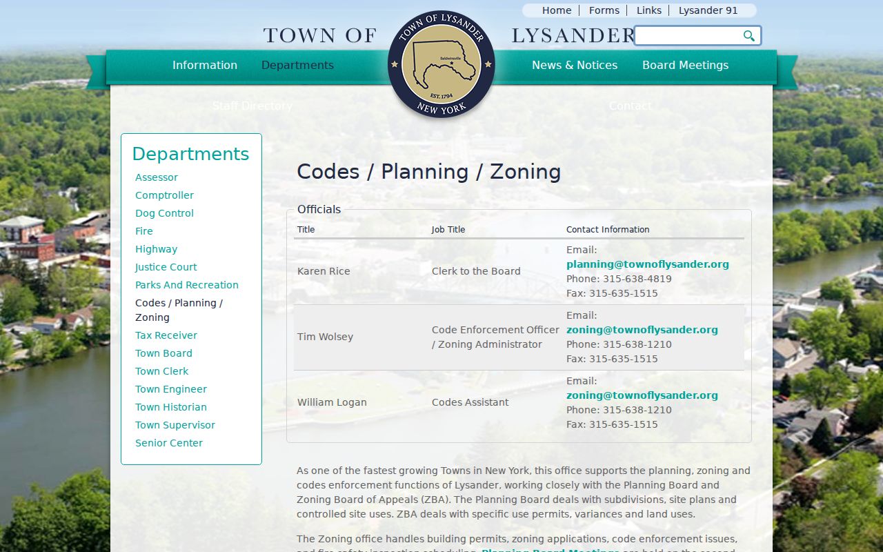 Lysander neighbors community-directory research gap shown on the Town planning and code page