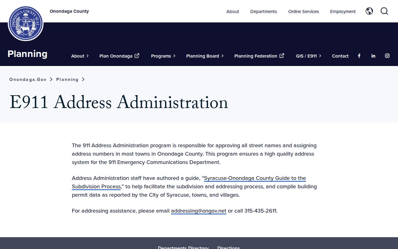 Lysander street directory Onondaga 911 address administration information